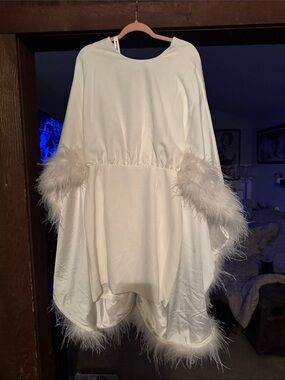 Ivory Feather Trim Satin Capelet